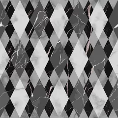 Deurstickers Marble Black and White Luxury Geometric Seamless Pattern © kronalux