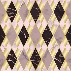 Gordijnen Marble and Gold Luxury Geometric Seamless Pattern © kronalux
