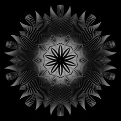 Flower Coloring Mandala. Decorative Elements. Oriental Pattern, Vector Illustration. Indian, Moroccan, Mystic, Ottoman Motifs. Black white grey color
