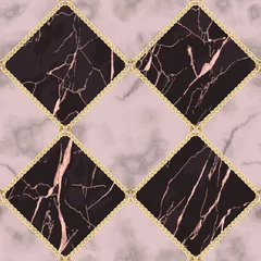 Fotobehang Pink Marble and Gold Chain Luxury Geometric Seamless Pattern © kronalux