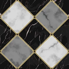 Schilderijen op glas Marble and Gold Chain Luxury Geometric Seamless Pattern © kronalux