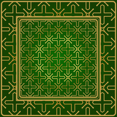 Design Of A Geometric Pattern. Vector. Repeating Sample Figure And Line. For Fashion Interiors Design, Wallpaper, Textile Industry. Green gold color