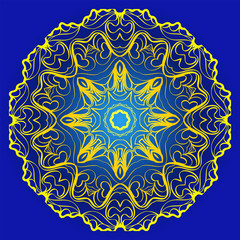 Ornamental Floral Pattern. Hand Draw Mandala. Decorative Elements. Vector Illustration. Anti-Stress Therapy Pattern. Oriental Pattern. Indian, Moroccan, Mystic, Ottoman Motifs. Blue, yellow color