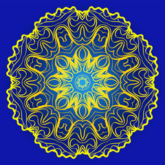 Ornamental Floral Pattern. Hand Draw Mandala. Decorative Elements. Vector Illustration. Anti-Stress Therapy Pattern. Oriental Pattern. Indian, Moroccan, Mystic, Ottoman Motifs. Blue, yellow color