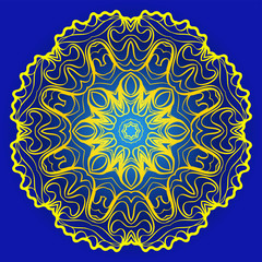 Ornamental Floral Pattern. Hand Draw Mandala. Decorative Elements. Vector Illustration. Anti-Stress Therapy Pattern. Oriental Pattern. Indian, Moroccan, Mystic, Ottoman Motifs. Blue, yellow color