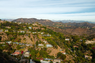 Fototapeta na wymiar Hollywood Hills. View from Runyon Canyon Park - a popular hiking area in Los Angeles