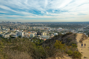 Beautiful view of downtown Los Angeles from Runyon Canyon. Runyon Canyon Park is one of the most popular hiking destinations in Los Angeles. 