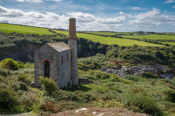 Remains of an engine house of the abandoned Prince of Wales Quarry in the Trebarwith valley near...