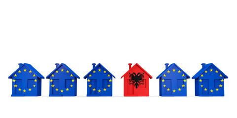House with flag of albania in a row of EU flags