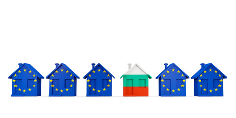 House with flag of bulgaria in a row of EU flags