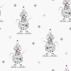 Seamless pattern Merry christmas and Happy New year 2019 with winter icon create a cute snowman vector