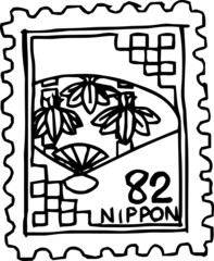 Monochrome Rough sketch of Japanese stamps