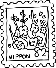 Monochrome Rough sketch of Japanese stamps