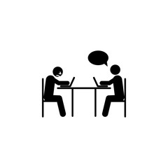two people, table, laptop icon. Simple glyph, flat vector of People icons for UI and UX, website or mobile application