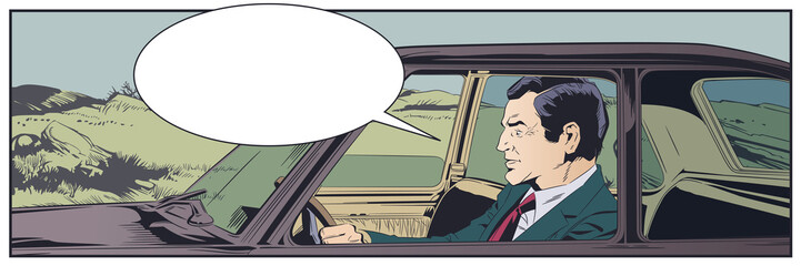 Man driving car. Stock illustration.