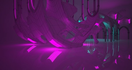Fototapeta premium Abstract white Futuristic Sci-Fi Gothic interior With Pink And Blue Glowing Neon Tubes . 3D illustration and rendering.
