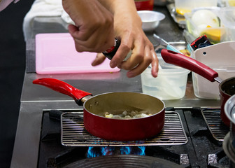 Chef preparing food, meal, in the kitchen, chef cooking, Chef decorating dish
