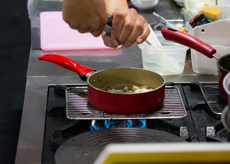Chef preparing food, meal, in the kitchen, chef cooking, Chef decorating dish