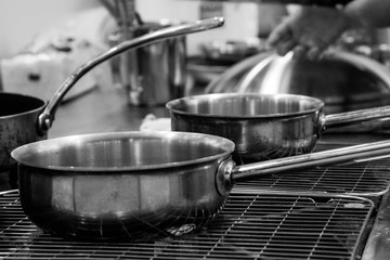 Steel pots, Stainless steel kitchenware Black & White, stove cooking, Utensils for cooking