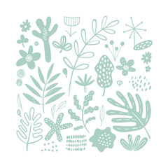 Cute set of abstract plants and flowers. Hand drawn. - Vector