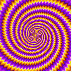 Pulsing fiery spirals. Optical expansion illusion.