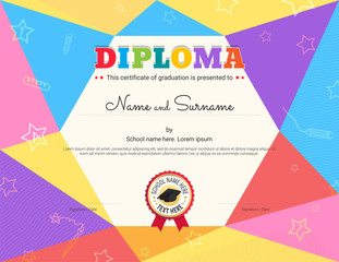 Kids Diploma or certificate template with colorful background