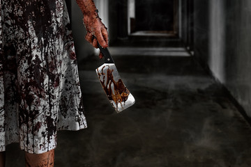 psychosis woman serial killer psychosis hold knife,halloween theme - obrazy, fototapety, plakaty