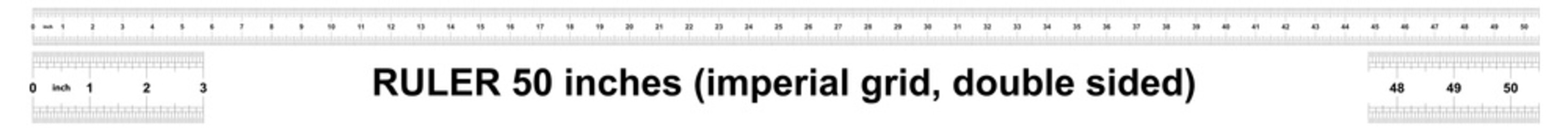 Ruler 50 inches imperial. The division price is 1/32 inch. Ruler double sided. Precise measuring tool. Calibration grid.