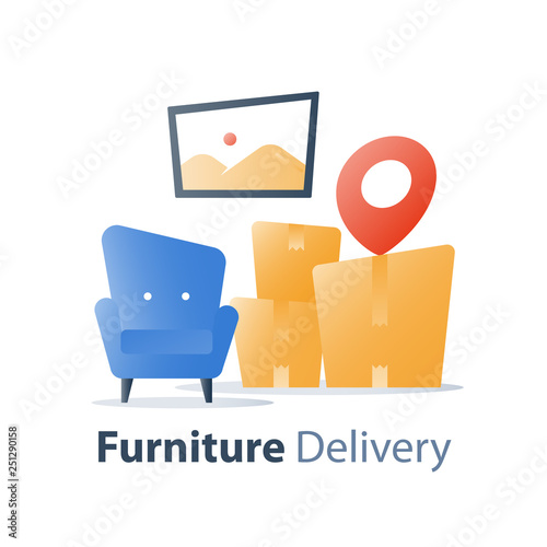 Move In Home Furniture Delivery Service Fast Relocation Armchair Move In Home Furniture Delivery Service Fast Relocation Armchair And Pile Of Bo
