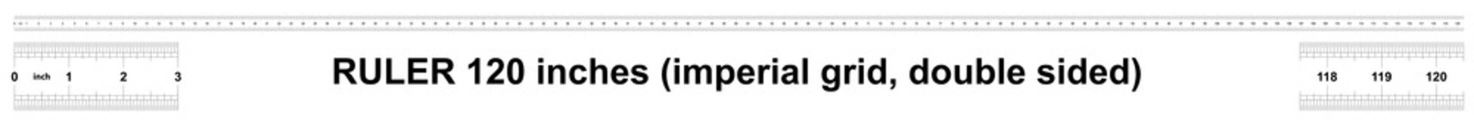 Ruler 120 inches imperial. The division price is 1/32 inch. Ruler double sided. Precise measuring tool. Calibration grid