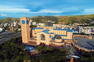 Aerial view of the Shrine of Nossa Senhora da Aparecida, Aparecida, S&atilde;o Paulo, Brazil. Patroness of Brazil. Church, temple, religion, faith.