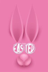 Pink funny rabbit's face. Easter background. Vector illustration