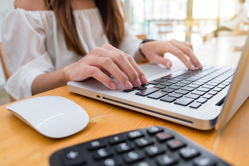 Businesswoman at work. Close-up of man working