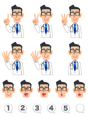 指で数字を数える医師の上半身　表情と数字のセット