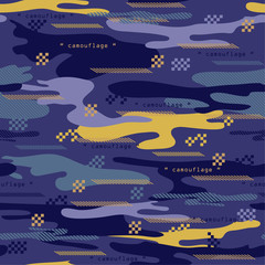 Obraz premium Modern Seamless pattern urban Camouflage with stripe and geometric mix , Vector illustration design for fashion,cloth,wallpaper ,fabric and all prints on dark blue background color