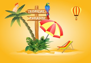 Summer time travel concept  banner design  and colorful travel elements in sunny background. Vector illustration