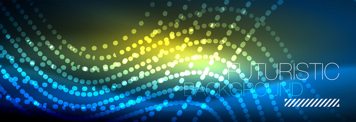 Obraz premium Glowing abstract wave on dark, shiny motion, magic space light. Vector techno abstract background