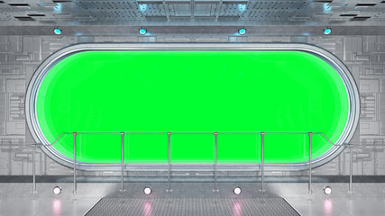 White tech spaceship round window interior background 3D rendering © sdecoret