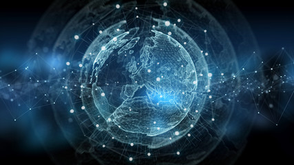 Global network blue background 3D rendering
