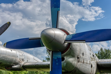 Propellers of turboprop engines close-up.
