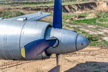 Propellers of turboprop engines close-up.