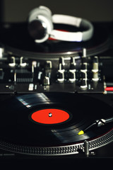Fototapeta na wymiar Modern DJ mixer, closeup