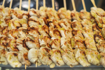 Grilled banana on skewer, street food Thailand