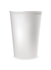 Realistic white plastic cup for cold and hot drinks.