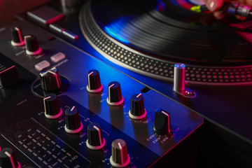 Fototapeta na wymiar Modern DJ mixer, closeup