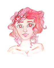 Zodiac beautiful girl. Cancer sign. Watercolor and pencil on paper. Hand drawn sketch