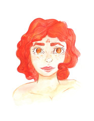 Zodiac beautiful girl. Leo sign. Watercolor and pencil on paper. Hand drawn sketch