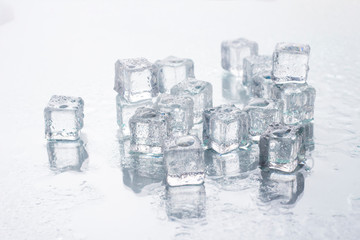 Ice cubes on a white background. Cooling Concept, Food Ice
