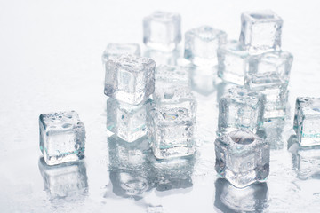 Ice cubes on a white background. Cooling Concept, Food Ice