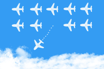plane shape clouds changing direction ,new ideas, different business concepts